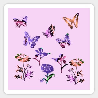 Pretty Butterflies and Flowers Art Sticker